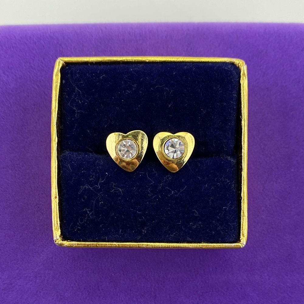 💛 Classic Gold Heart CZ Stud Earrings | Romantic Modernist